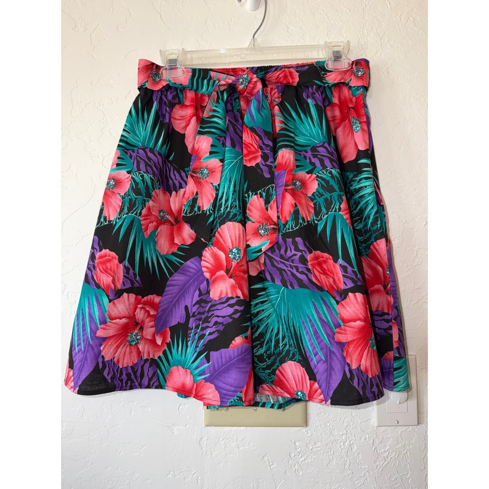 Vintage 80s‎ 90s Connections Tropical Hibiscus Skirt Skort Neon Large 16/18